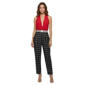 Line Up Red Halter Black Checkered Romper Pants One Piece Jumpsuit Medium